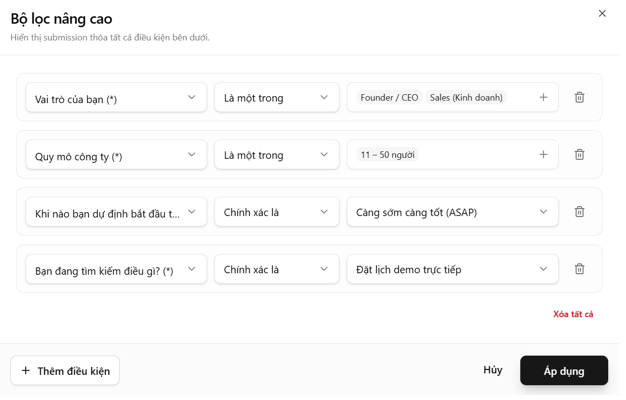 Bộ lọc nâng cao giúp tìm kiếm và phân loại phản hồi Google Form