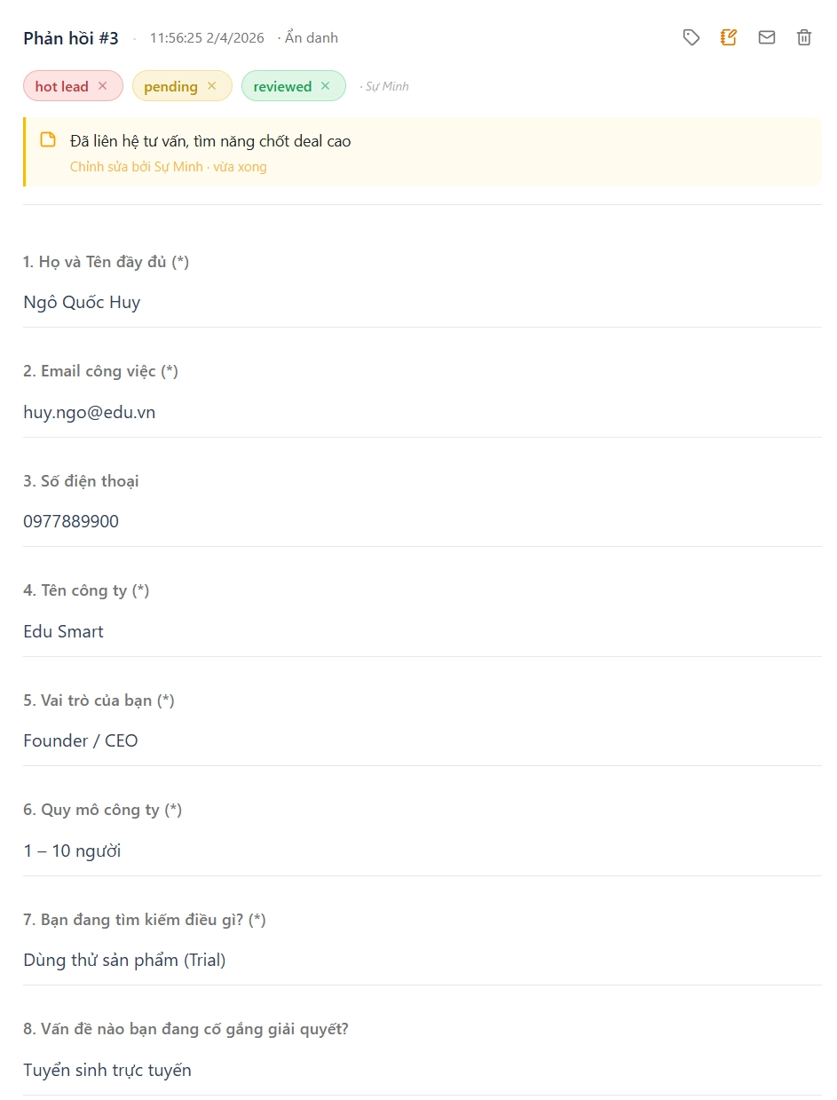 Giao diện chi tiết phản hồi giúp thực thi hành động ngay trên từng submission